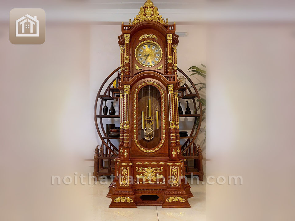 Đồng hồ tứ trụ mạ vàng gỗ hương đá