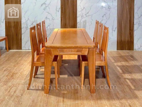 Bộ bàn ăn 6 ghế  chữ nhật ghế ngang kiểu 1 - gỗ sồi