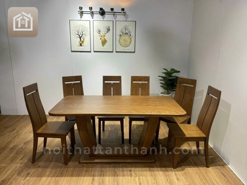 Bộ bàn ăn 6 ghế  chữ nhật ghế ngang - gỗ sồi