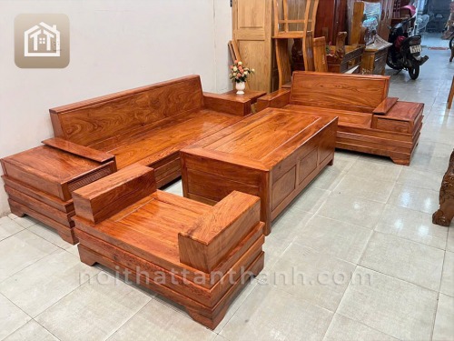 Sofa Chân Pháo 2 Văng Gỗ Hương Đá | SFHD-0321