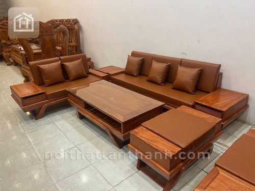 Sofa Chân Thuyền 2 Văng Gỗ Hương Đá | SFHD-0312