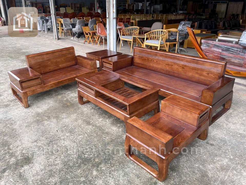 Sofa 2 Văng Gỗ Sồi Chân Choãi - Không Nệm | SFGS-0231