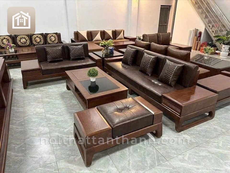 Sofa 2 Văng Gỗ Sồi Chân Choãi | SFGS-0232