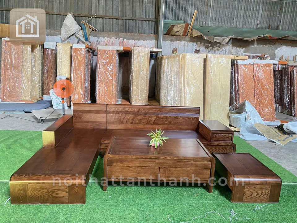 Sofa Chân Cuốn Góc L Gỗ Sồi | SFGS-0340