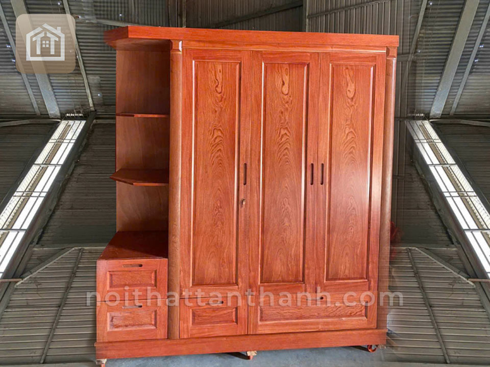 Tủ áo 3 cánh kèm kệ - Gỗ hương đá