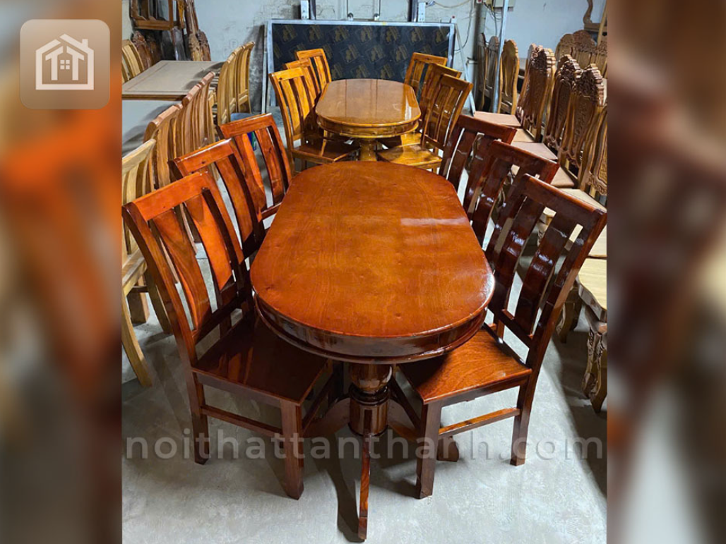 Bộ bàn ăn 6 ghế bầu dục nhỏ- Gỗ tràm