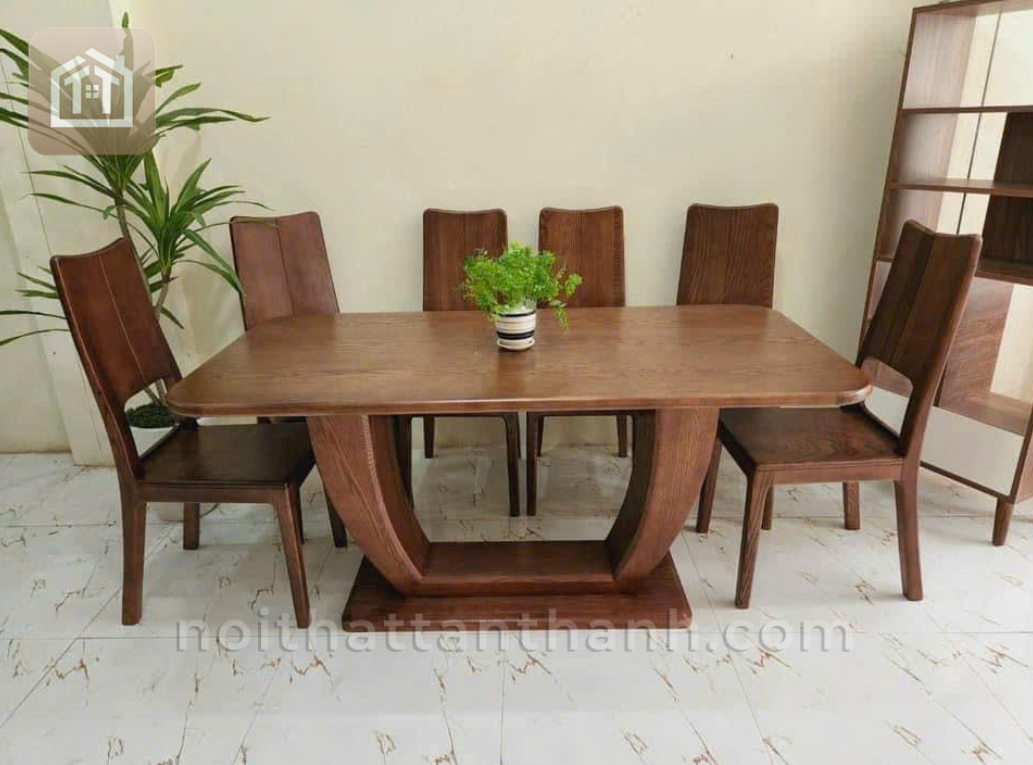 Bộ bàn ăn 6 ghế chữ nhật ghế ngang dạng 3 - gỗ sồi