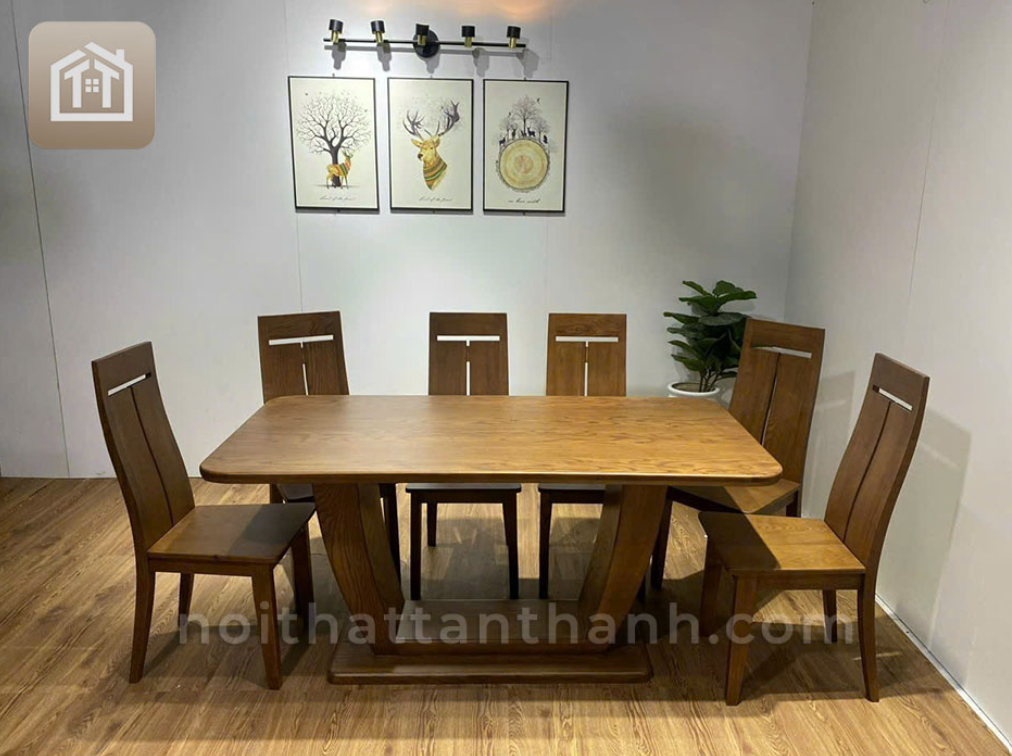 Bộ bàn ăn 6 ghế chữ nhật ghế ngang - gỗ sồi