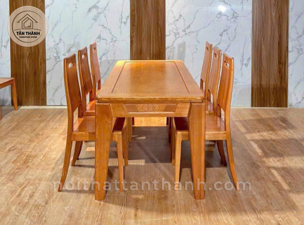 Bộ bàn ăn 6 ghế chữ nhật ghế ngang kiểu 1 - gỗ sồi