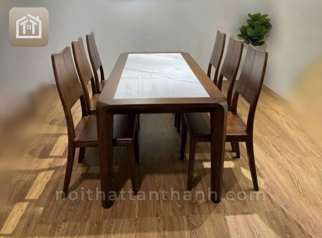 Bộ bàn ăn 6 ghế chữ nhật ghế ngang kiểu 2- gỗ sồi