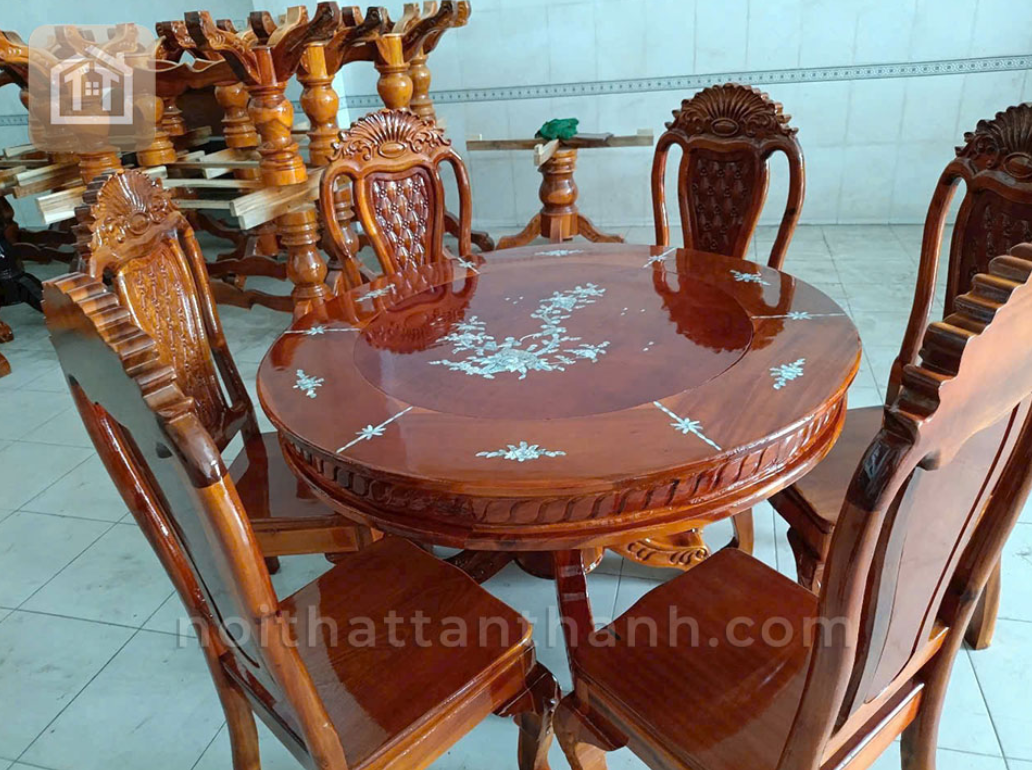 Bộ bàn ăn 6 ghế tròn - Gỗ tràm