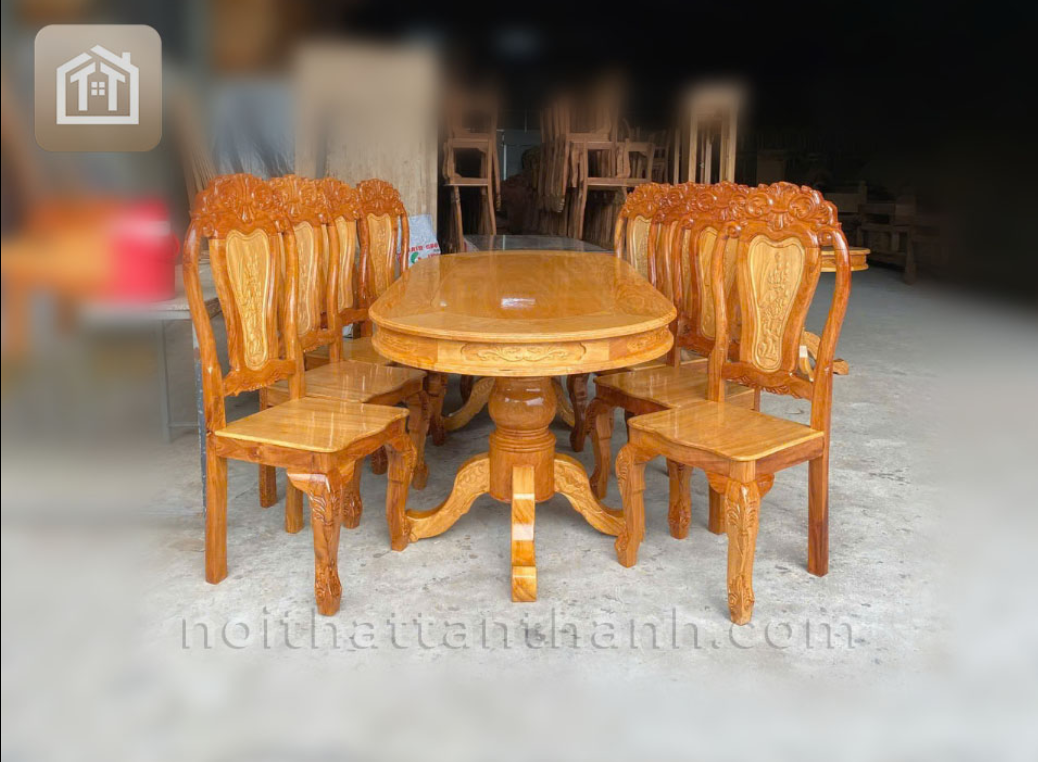 Bộ bàn ăn 8 ghế bầu dục - Gỗ Căm Xe