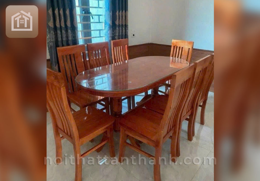 Bộ bàn ăn 8 ghế bầu dục - gỗ sồi