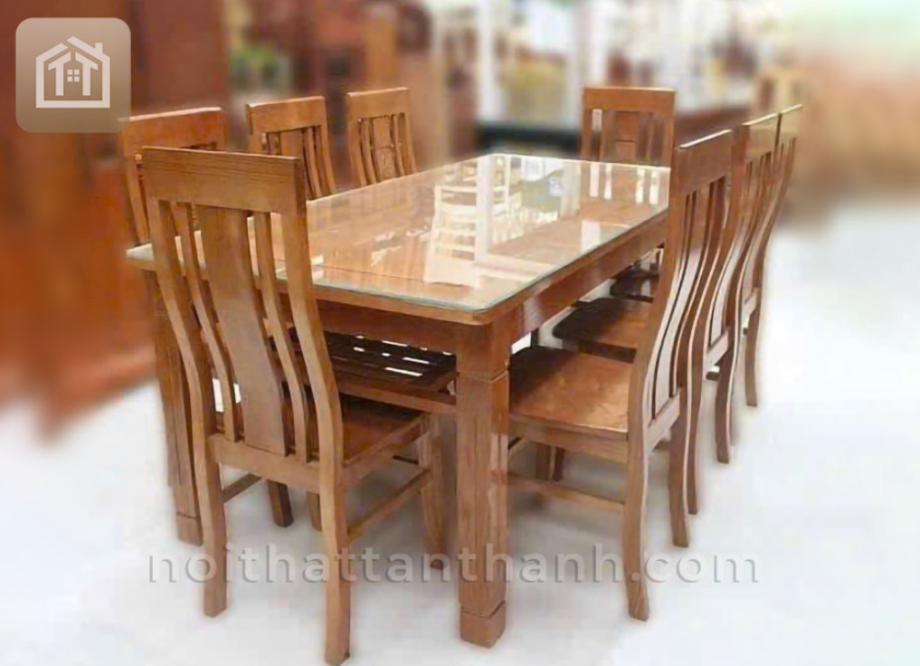 Bộ bàn ăn 8 ghế chữ nhật ghế ngang - gỗ sồi
