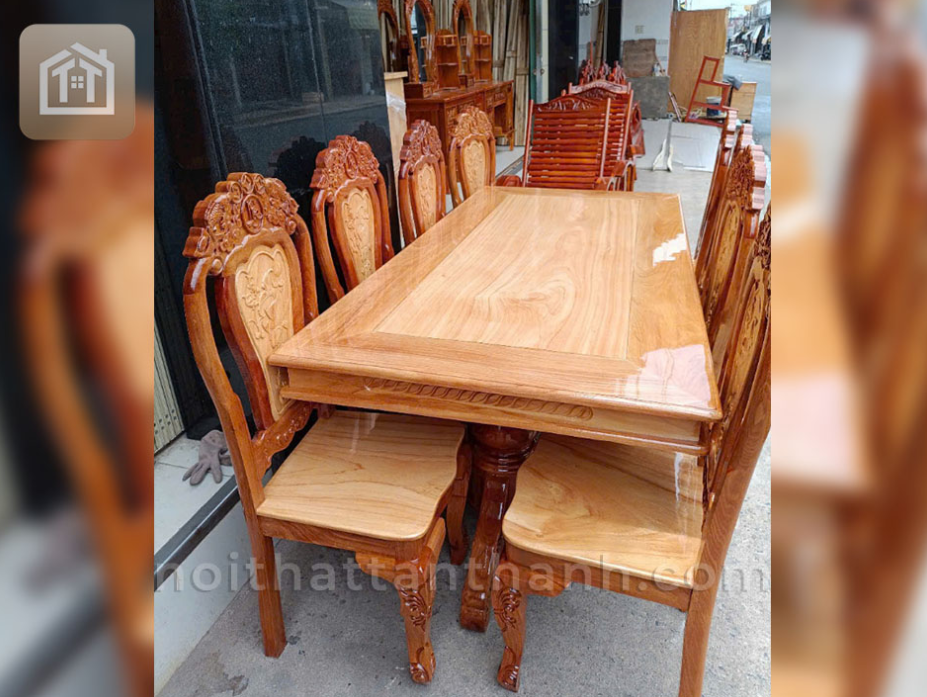 Bộ bàn ăn 8 ghế chữ nhật - Gỗ căm xe