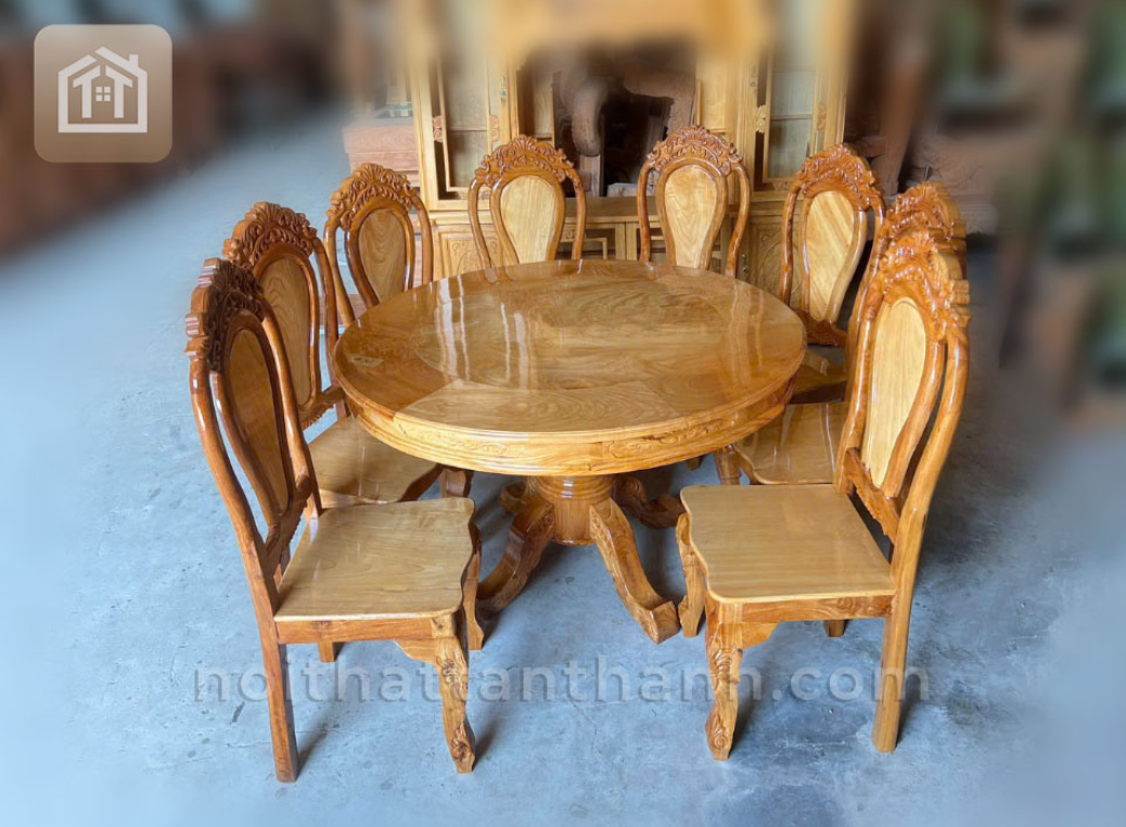 Bộ bàn ăn 8 ghế tròn - Gỗ căm xe
