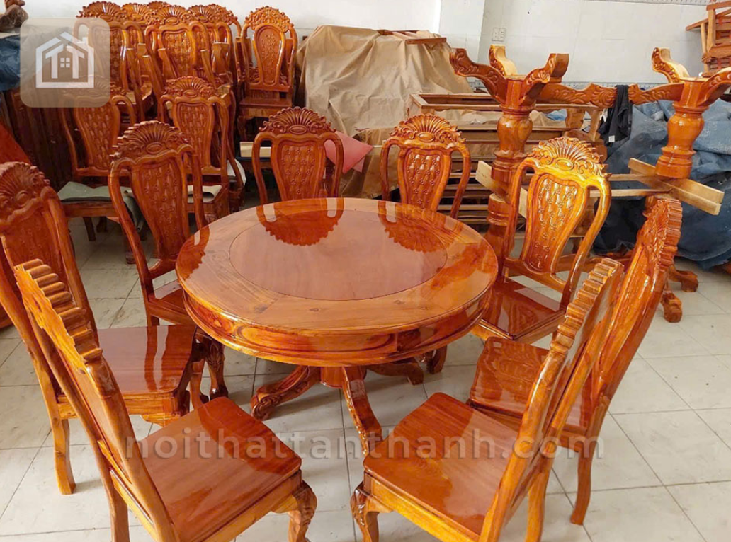 Bộ bàn ăn 8 ghế tròn - Gỗ tràm