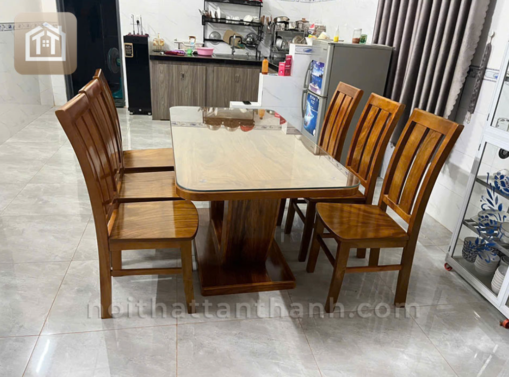 Bộ bàn ăn 6 ghế chữ nhật ghế ngang - Gỗ hương xám
