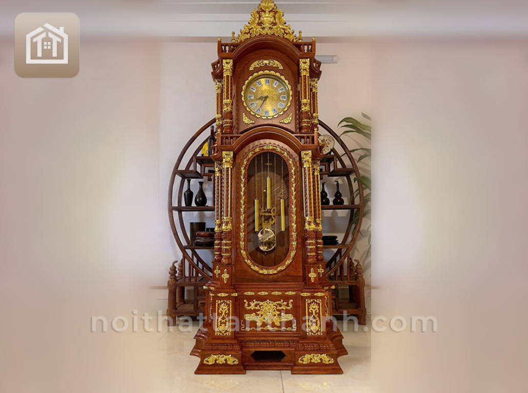 Đồng hồ tứ trụ mạ vàng gỗ hương đá