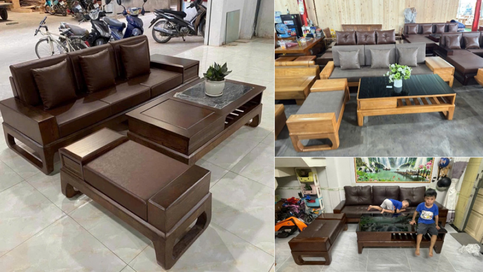 Phòng khách nhỏ gọn với mẫu sofa văng gỗ sồi