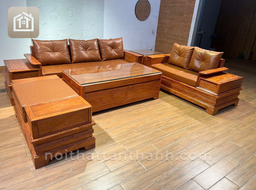 Sofa 2 văng gỗ sồi chân pháo hàng dày