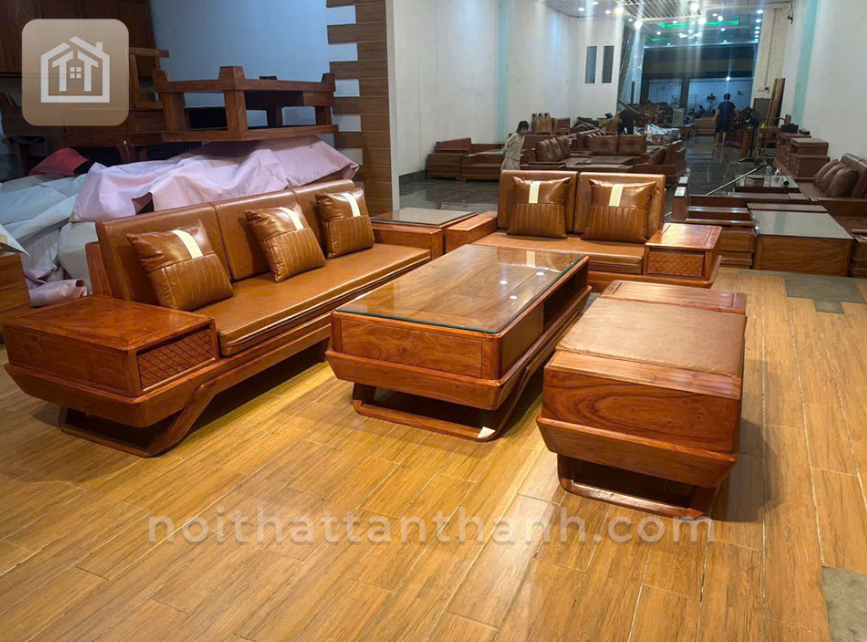Sofa 2 văng gỗ sồi chân thuyền hàng dày