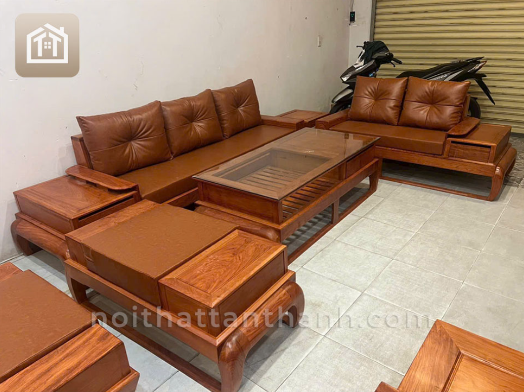 Sofa Chân Đùi Gà 2 Văng Gỗ Hương Đá 
