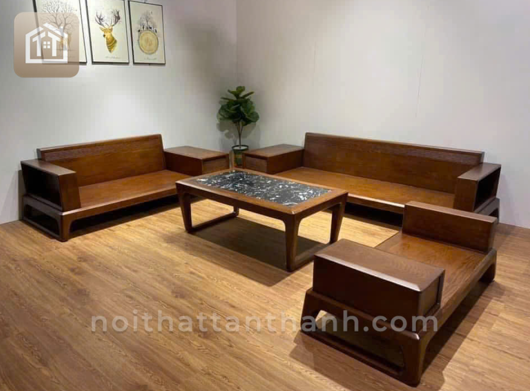 Sofa Chân Hưu 2 Văng Gỗ Sồi Nga - Không Nệm