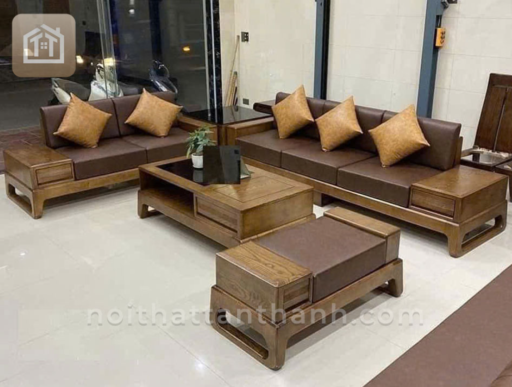 Sofa Chân Hưu 2 Văng Gỗ Sồi Nga
