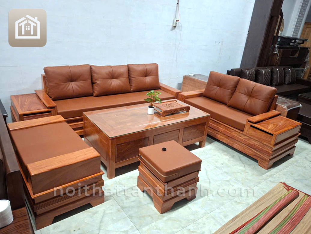 Sofa Chân Pháo 2 Văng Gỗ Hương Đá