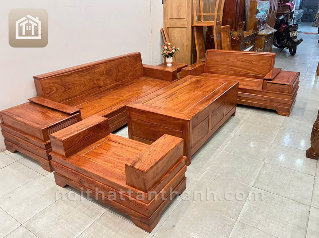 Sofa Chân Pháo 2 Văng Gỗ Hương Đá