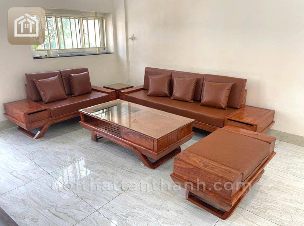 Sofa Chân Thuyền 2 Văng Gỗ Hương Đá 