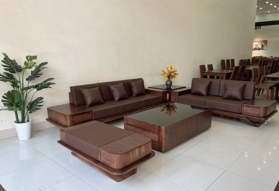 Sofa gỗ sồi chân thuyền dáng văng hiện đại