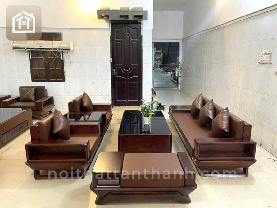 Sofa gỗ sồi chân thuyền kết hợp nệm da cao cấp