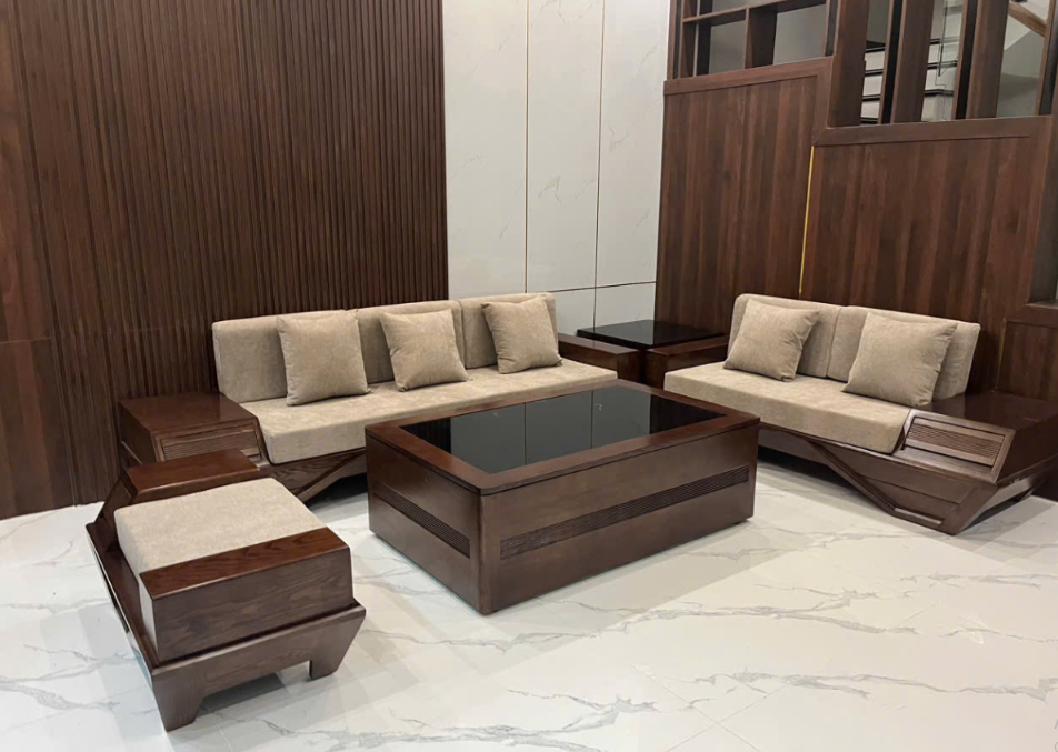 Sofa gỗ sồi chân thuyền phong cách tối giản