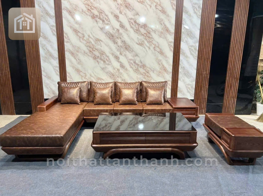 Sofa Góc L Chân thuyền Gỗ Sồi Nga 