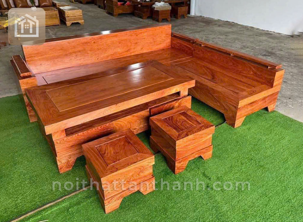 Sofa Góc L Gỗ Hương Đá