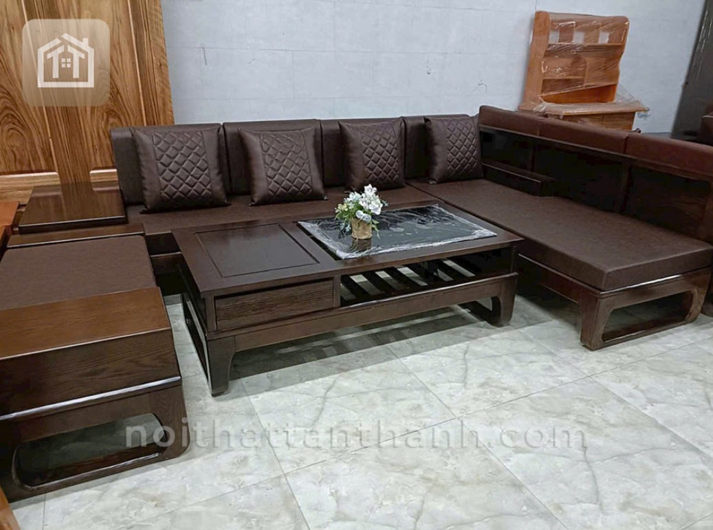 Sofa Góc L Gỗ Sồi Chân Choãi